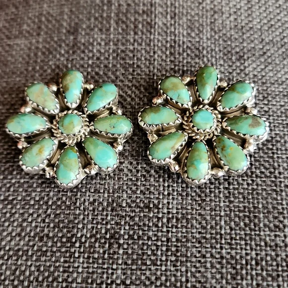 Stunning NWOT Native American Navajo Turquoise Flower Cluster Earrings 💙💚